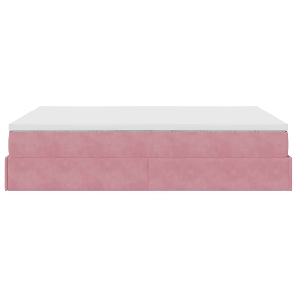 Struttura Letto Pouf con Materasso Rosa 140x200 cm in Velluto