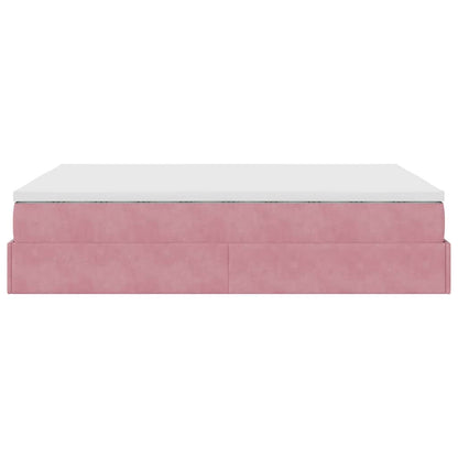 Struttura Letto Pouf con Materasso Rosa 140x200 cm in Velluto