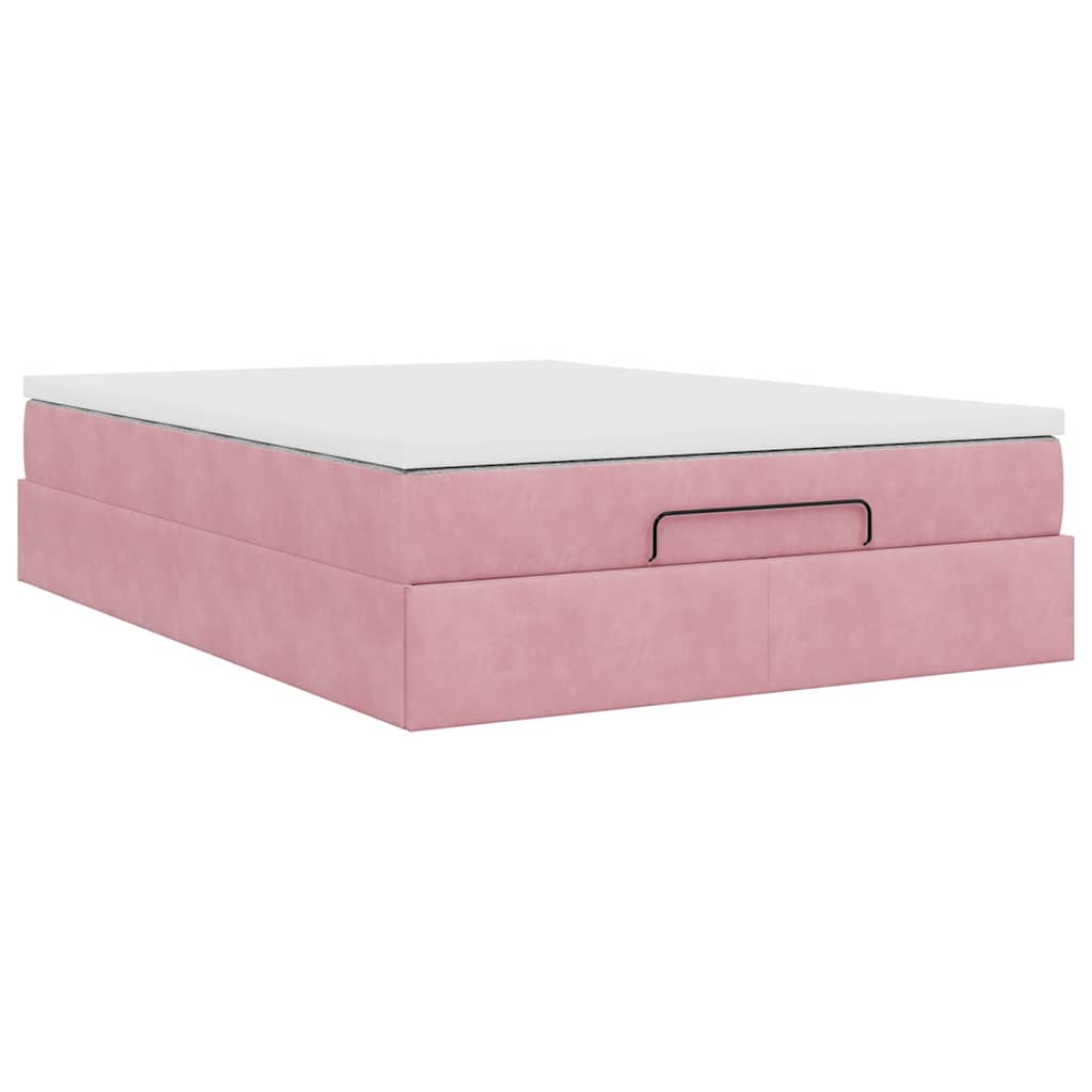 Struttura Letto Pouf con Materasso Rosa 140x200 cm in Velluto - homemem39