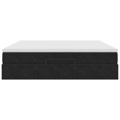 Struttura Letto Pouf con Materasso Nero 160x200 cm in Velluto