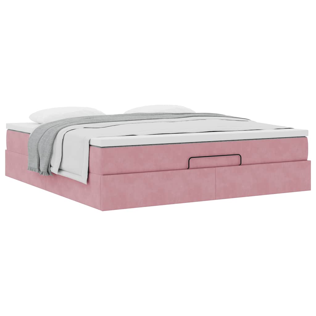 Struttura Letto Pouf con Materasso Rosa 160x200 cm in Velluto | homemem39