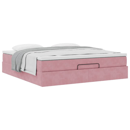 Struttura Letto Pouf con Materasso Rosa 160x200 cm in Velluto | homemem39