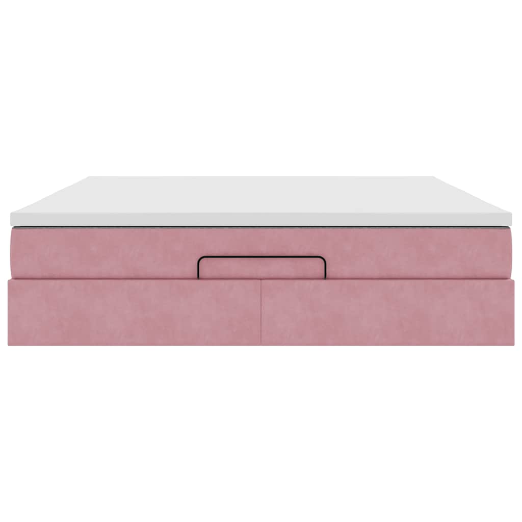Struttura Letto Pouf con Materasso Rosa 160x200 cm in Velluto | homemem39