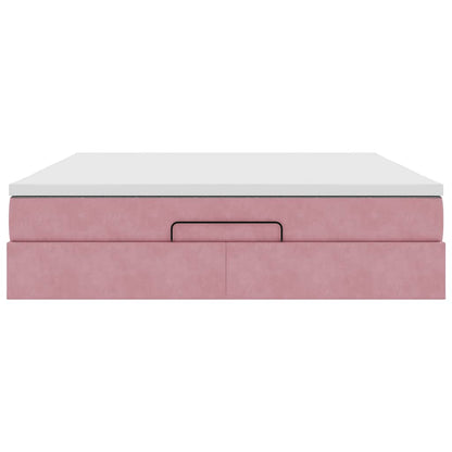 Struttura Letto Pouf con Materasso Rosa 160x200 cm in Velluto | homemem39