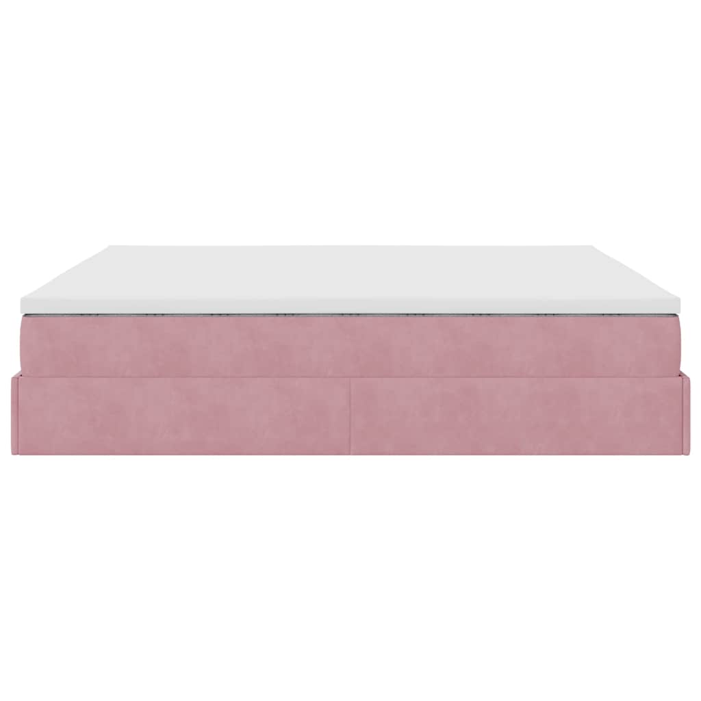 Struttura Letto Pouf con Materasso Rosa 160x200 cm in Velluto | homemem39