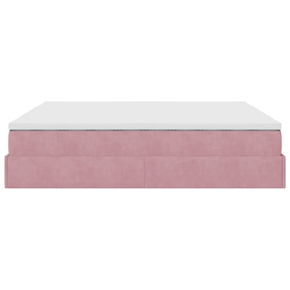 Struttura Letto Pouf con Materasso Rosa 160x200 cm in Velluto | homemem39