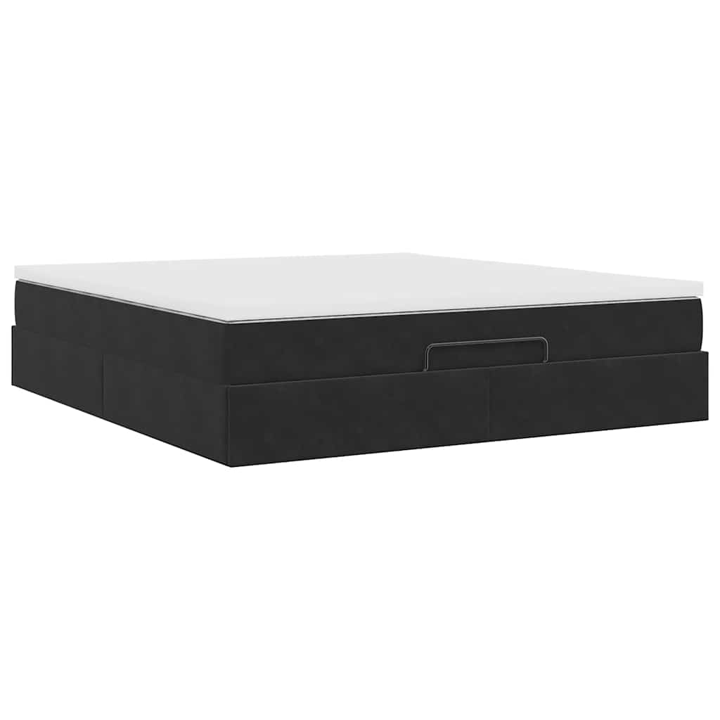 Struttura Letto Pouf con Materasso Nero 180x200 cm in Velluto