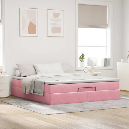 Struttura Letto Pouf con Materasso Rosa 180x200 cm in Velluto | homemem39