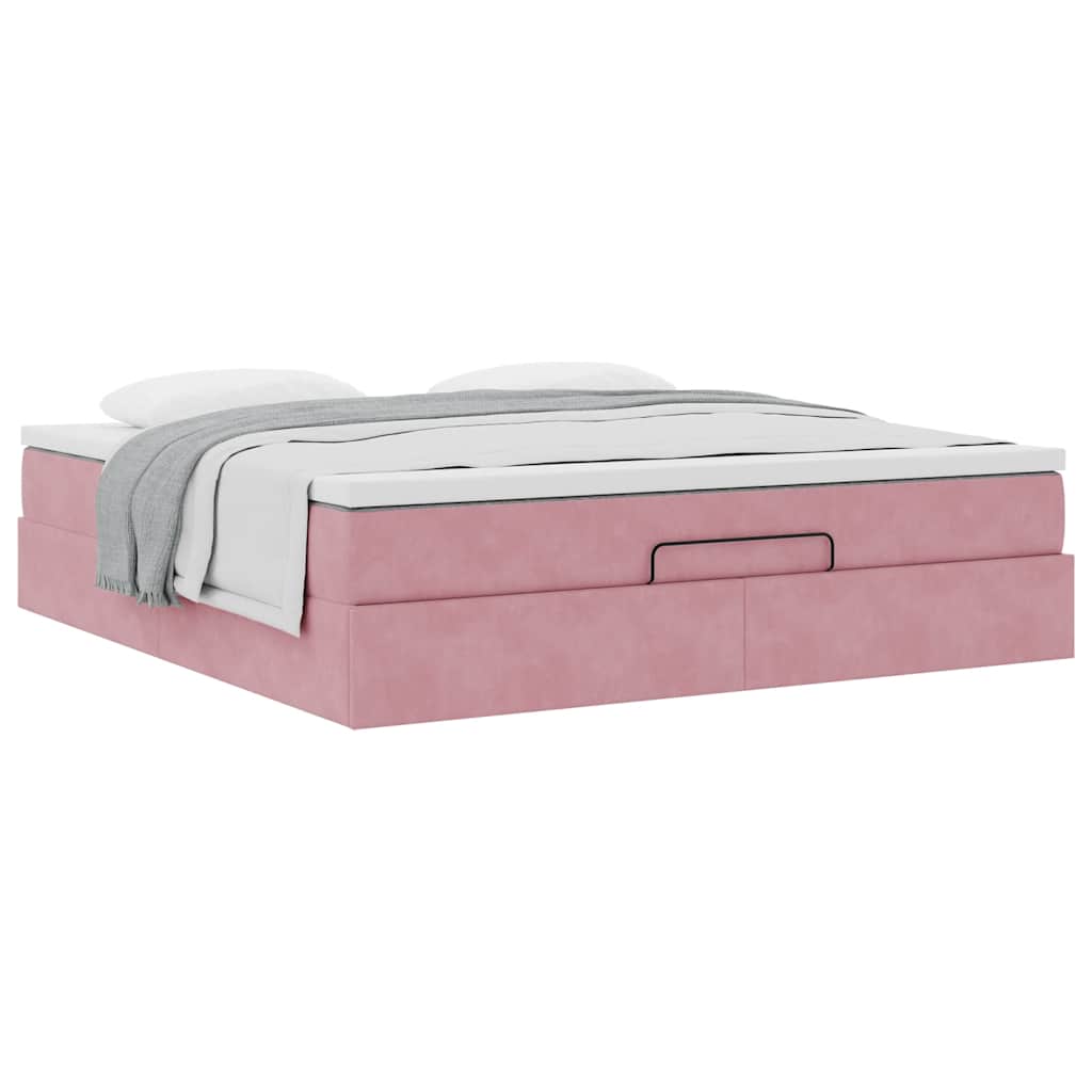 Struttura Letto Pouf con Materasso Rosa 180x200 cm in Velluto | homemem39