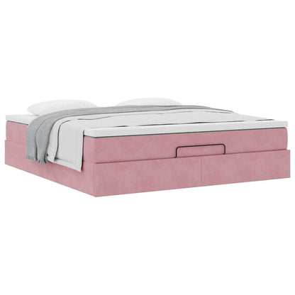 Struttura Letto Pouf con Materasso Rosa 180x200 cm in Velluto | homemem39