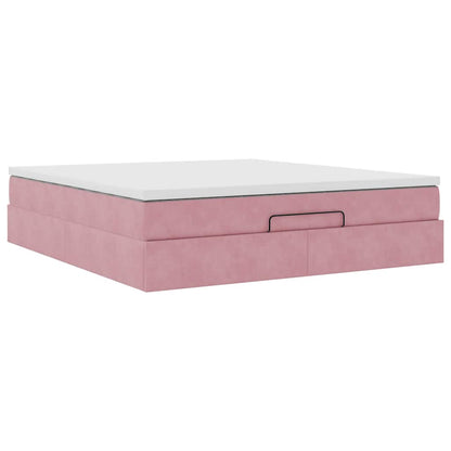 Struttura Letto Pouf con Materasso Rosa 180x200 cm in Velluto | homemem39