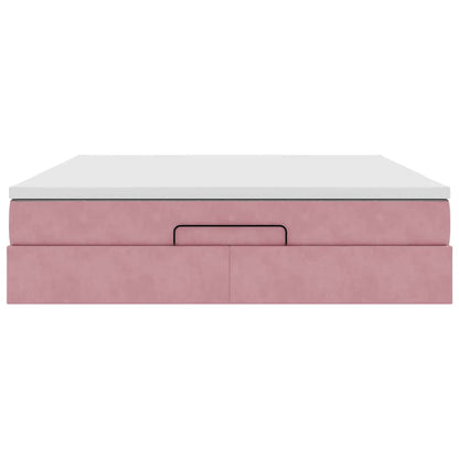 Struttura Letto Pouf con Materasso Rosa 180x200 cm in Velluto | homemem39