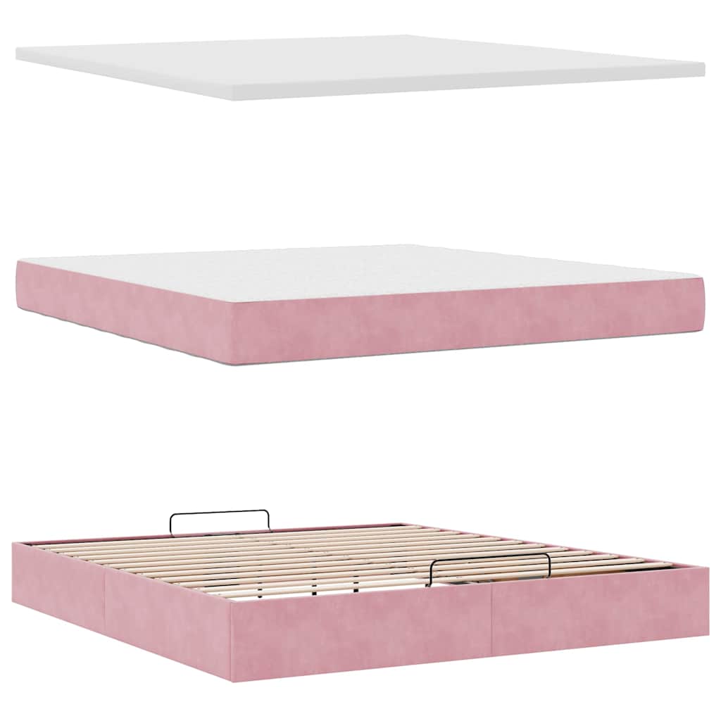 Struttura Letto Pouf con Materasso Rosa 180x200 cm in Velluto | homemem39