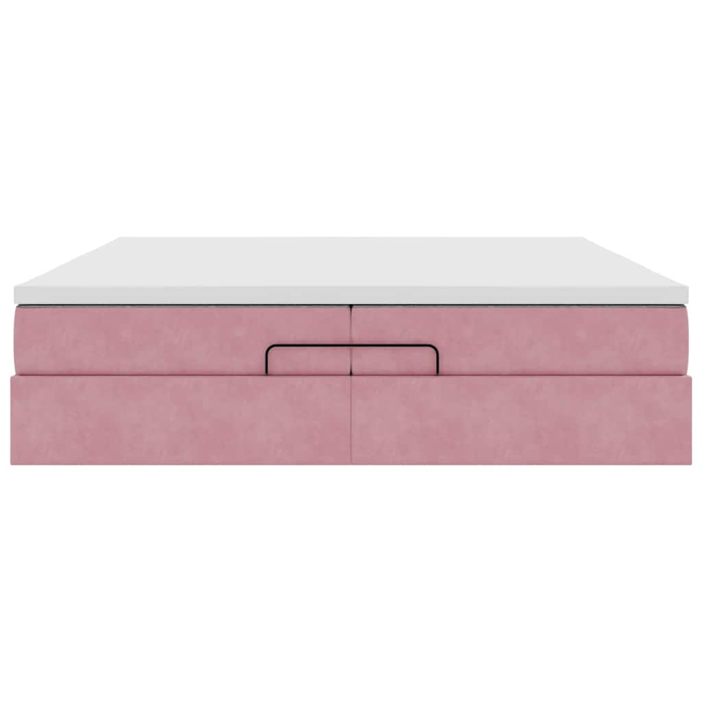 Struttura Letto Pouf con Materassi Rosa 200x200 cm Velluto