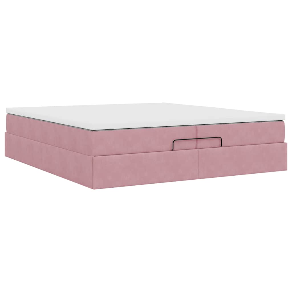 Struttura Letto Pouf con Materassi Rosa 200x200 cm Velluto