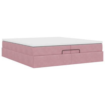 Struttura Letto Pouf con Materassi Rosa 200x200 cm Velluto