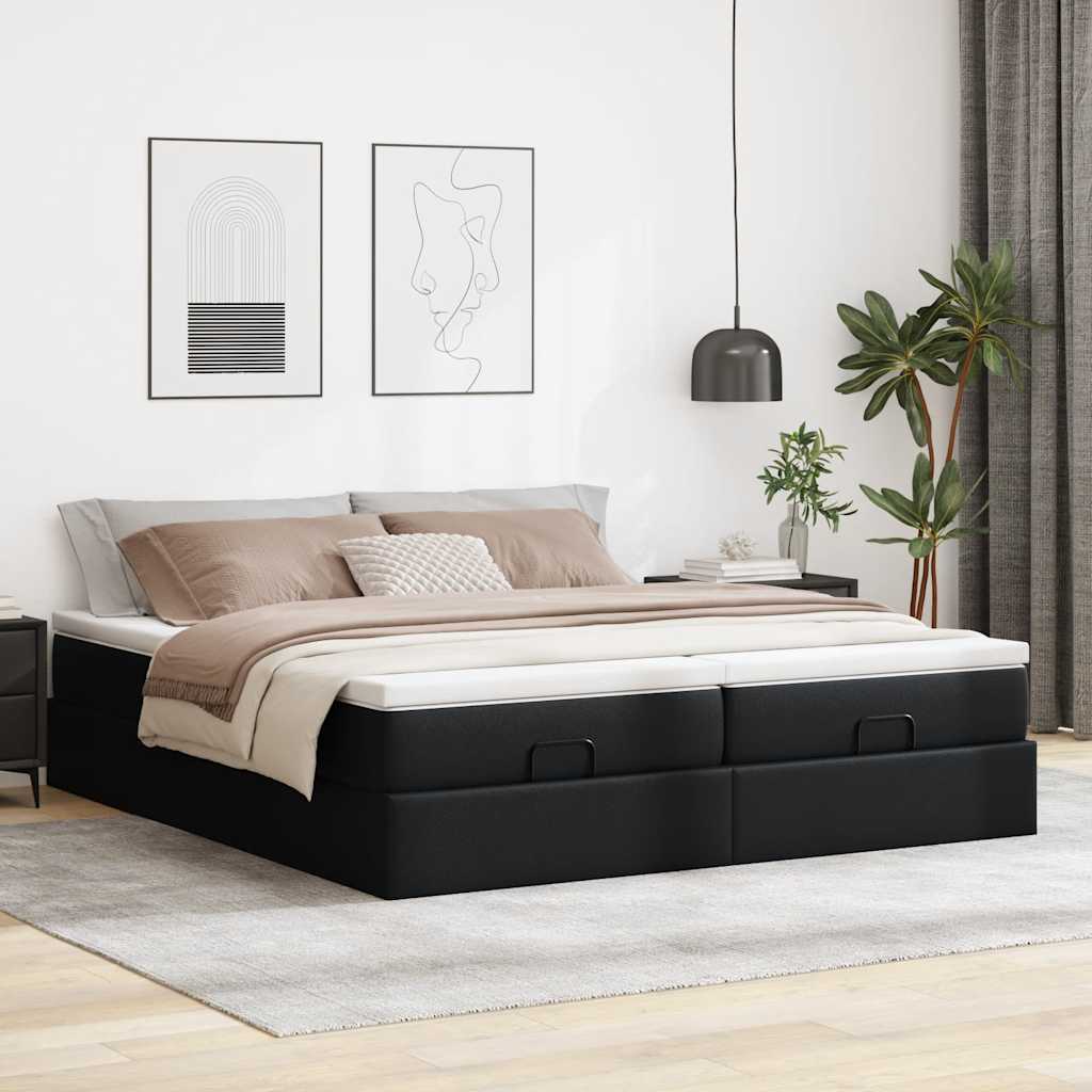 Struttura Letto Pouf con Materassi Nero 180x200 cm Similpelle | homemem39