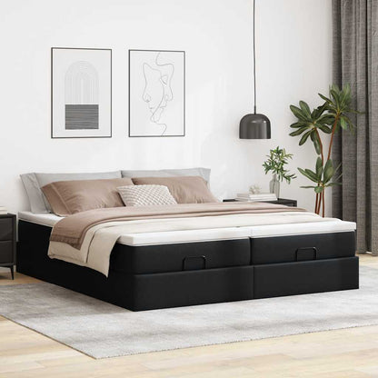Struttura Letto Pouf con Materassi Nero 180x200 cm Similpelle | homemem39