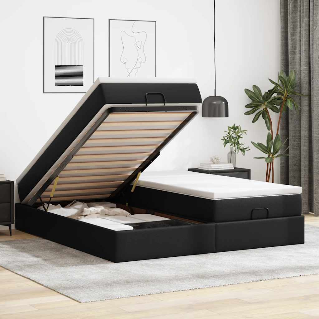 Struttura Letto Pouf con Materassi Nero 180x200 cm Similpelle | homemem39