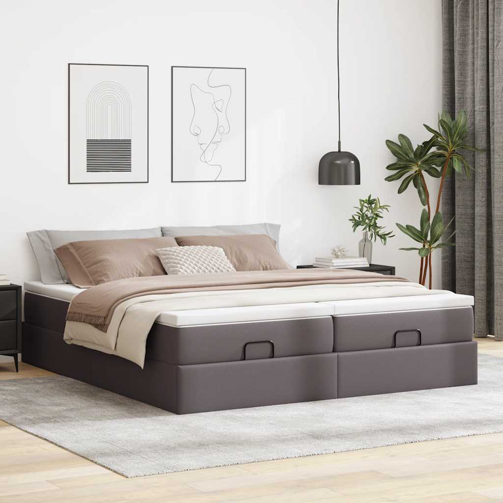 Struttura Letto Pouf con Materassi Grigio 180x200 cm Similpelle | homemem39
