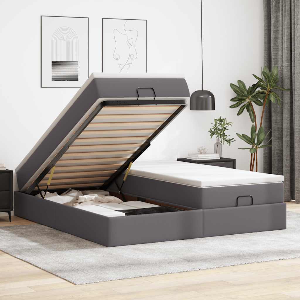 Struttura Letto Pouf con Materassi Grigio 180x200 cm Similpelle | homemem39