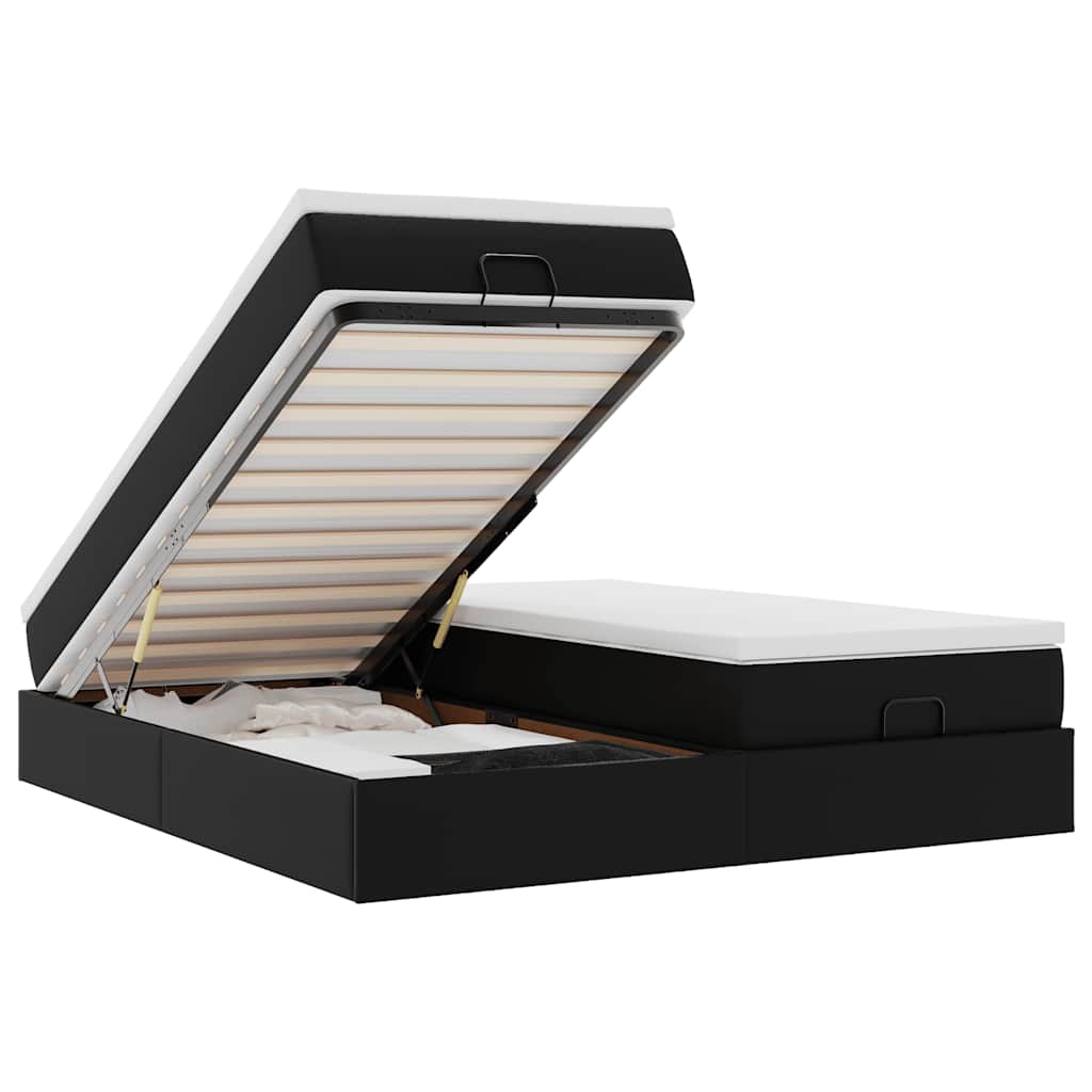 Struttura Letto Pouf con Materassi Nero 200x200 cm Similpelle - homemem39