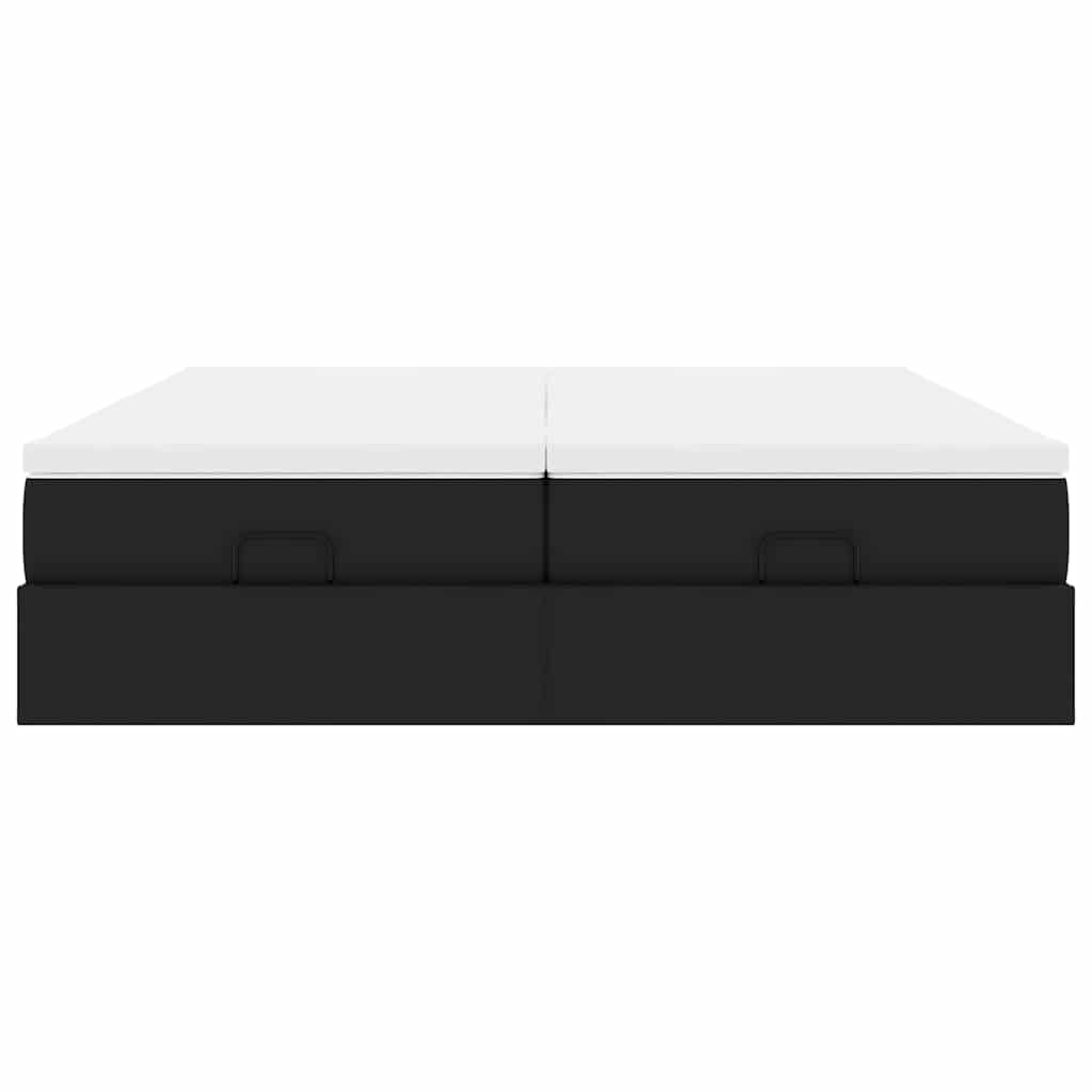Struttura Letto Pouf con Materassi Nero 200x200 cm Similpelle