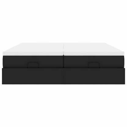 Struttura Letto Pouf con Materassi Nero 200x200 cm Similpelle