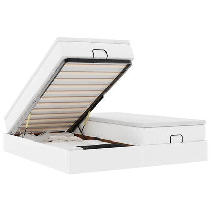 Struttura Letto Pouf con Materassi Bianco 200x200 cm Similpelle