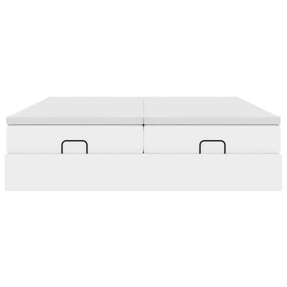Struttura Letto Pouf con Materassi Bianco 200x200 cm Similpelle