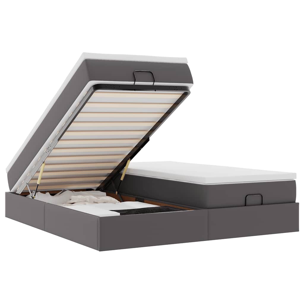 Struttura Letto Pouf con Materassi Grigio 200x200 cm Similpelle