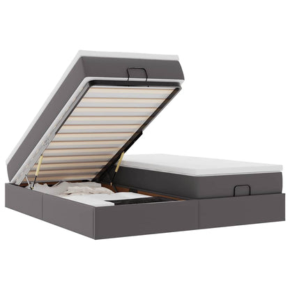 Struttura Letto Pouf con Materassi Grigio 200x200 cm Similpelle