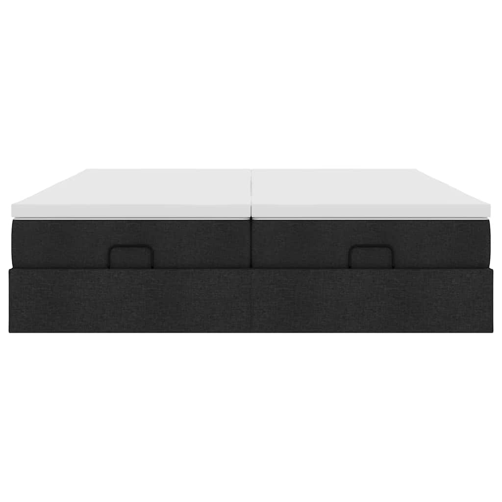 Struttura Letto Pouf con Materassi Nero 160x200 cm in Tessuto