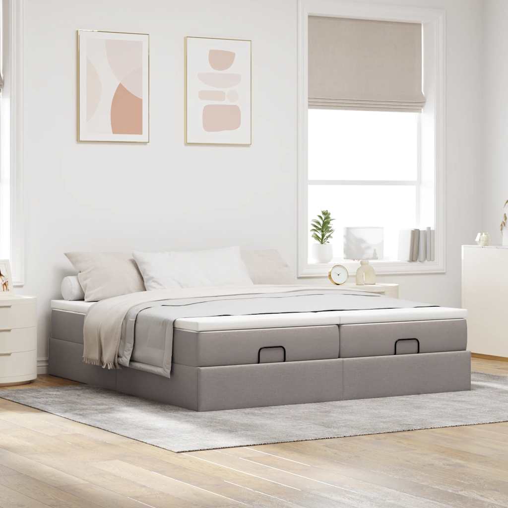 Struttura Letto Pouf con Materassi Tortora 160x200cm in Tessuto