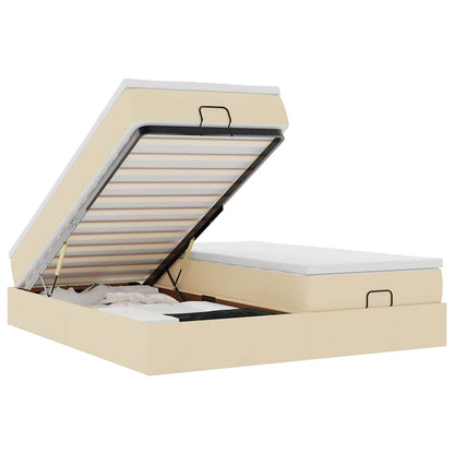 Struttura Letto Pouf con Materassi Crema 160x200 cm in Tessuto