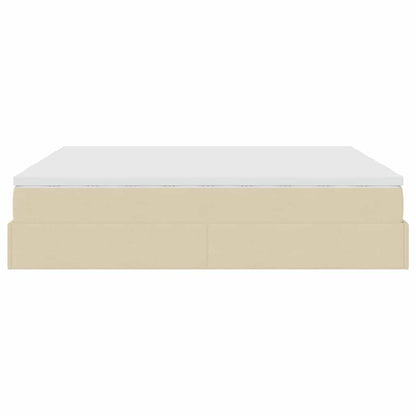 Struttura Letto Pouf con Materassi Crema 160x200 cm in Tessuto