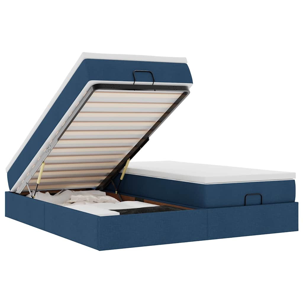 Struttura Letto Pouf con Materassi Blu 160x200 cm in Tessuto