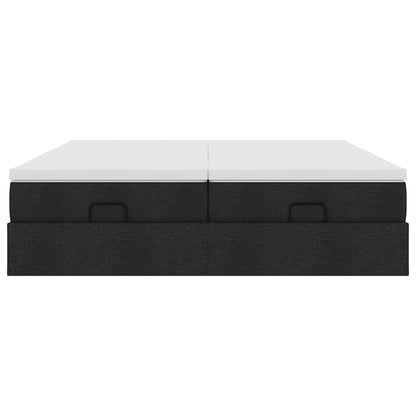 Struttura Letto Pouf con Materassi Nero 180x200 cm in Tessuto