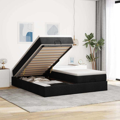Struttura Letto Pouf con Materassi Nero 180x200 cm in Tessuto