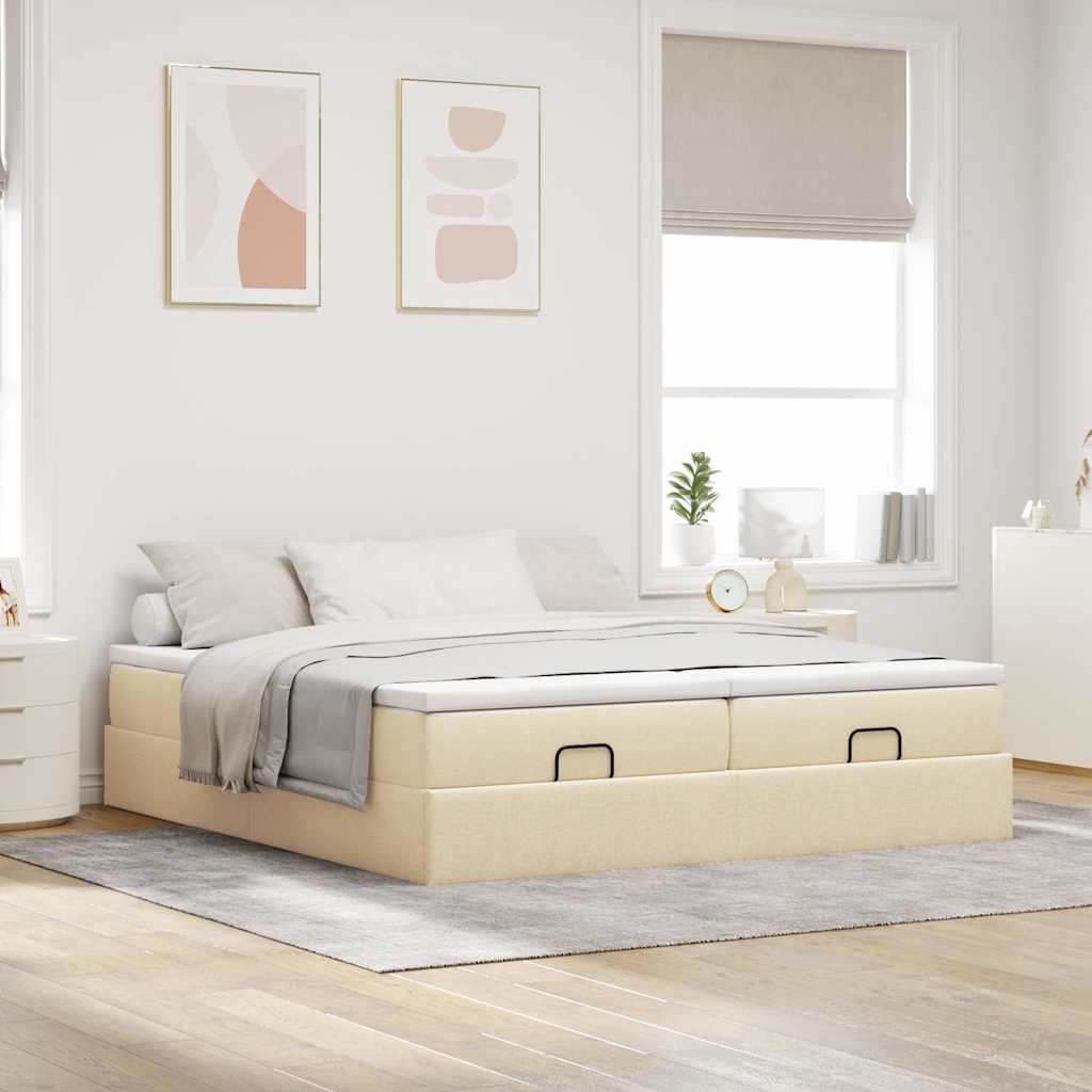 Struttura Letto Pouf con Materassi Crema 180x200 cm in Tessuto | homemem39