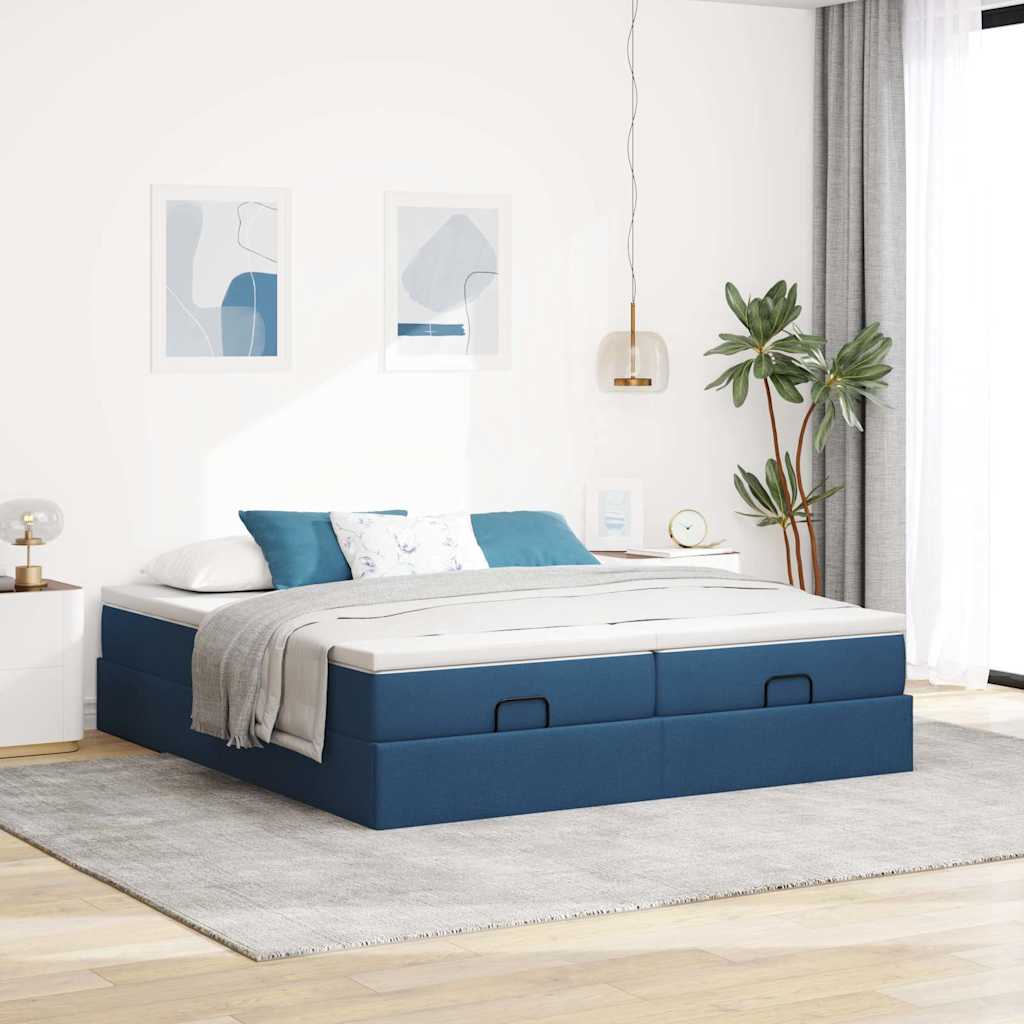Struttura Letto Pouf con Materassi Blu 180x200cm in Tessuto | homemem39
