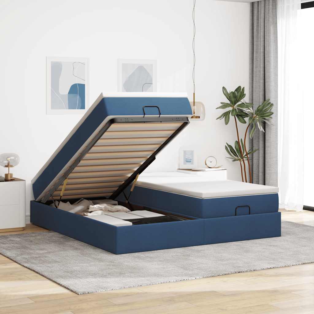 Struttura Letto Pouf con Materassi Blu 180x200cm in Tessuto | homemem39