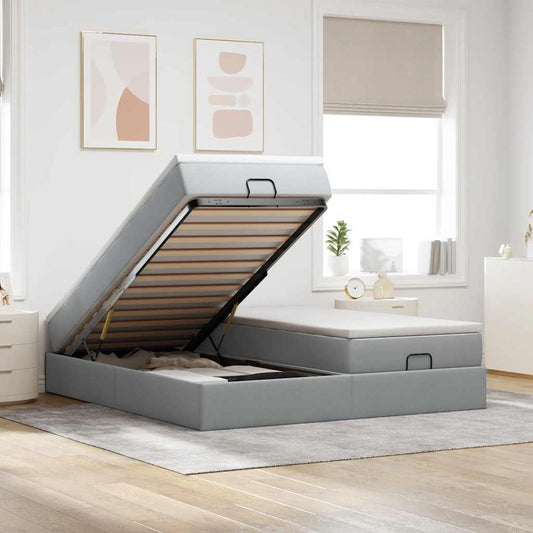 Struttura Letto Pouf con Materassi 200x200 cm in Tessuto - homemem39