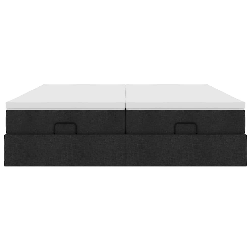Struttura Letto Pouf con Materassi Nero 200x200 cm in Tessuto