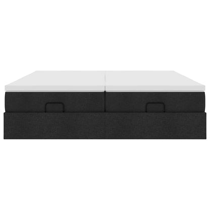 Struttura Letto Pouf con Materassi Nero 200x200 cm in Tessuto
