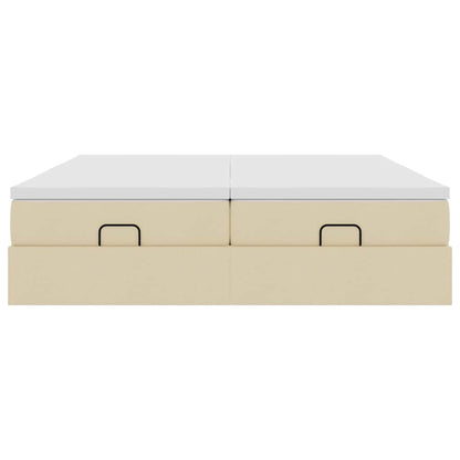 Struttura Letto Pouf con Materassi Crema 200x200 cm in Tessuto