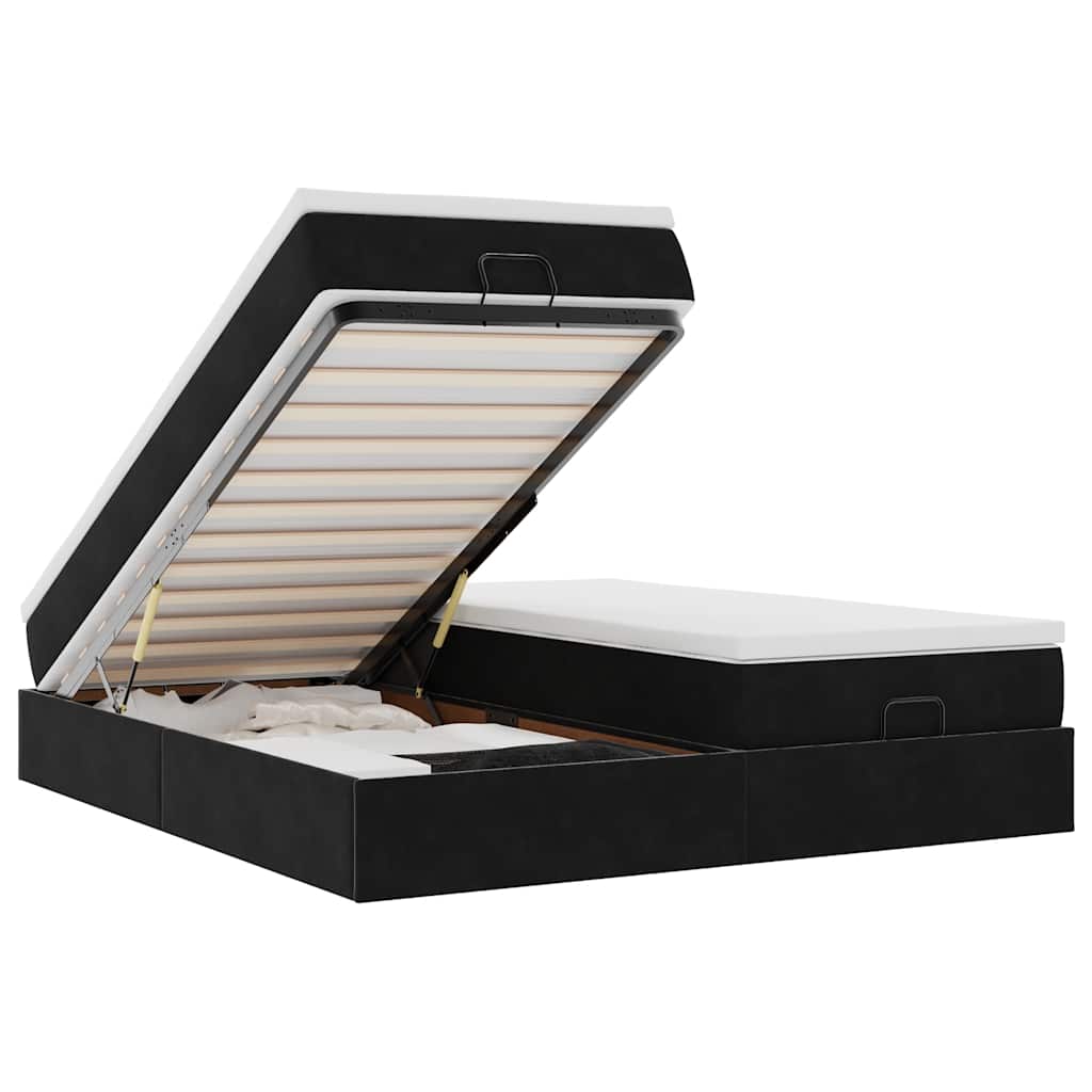 Struttura Letto Pouf con Materassi Nero 160x200 cm in Velluto