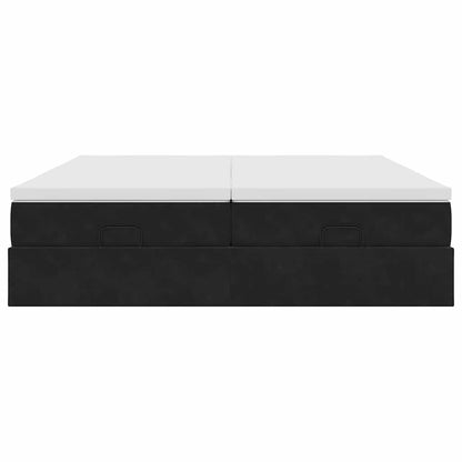 Struttura Letto Pouf con Materassi Nero 160x200 cm in Velluto