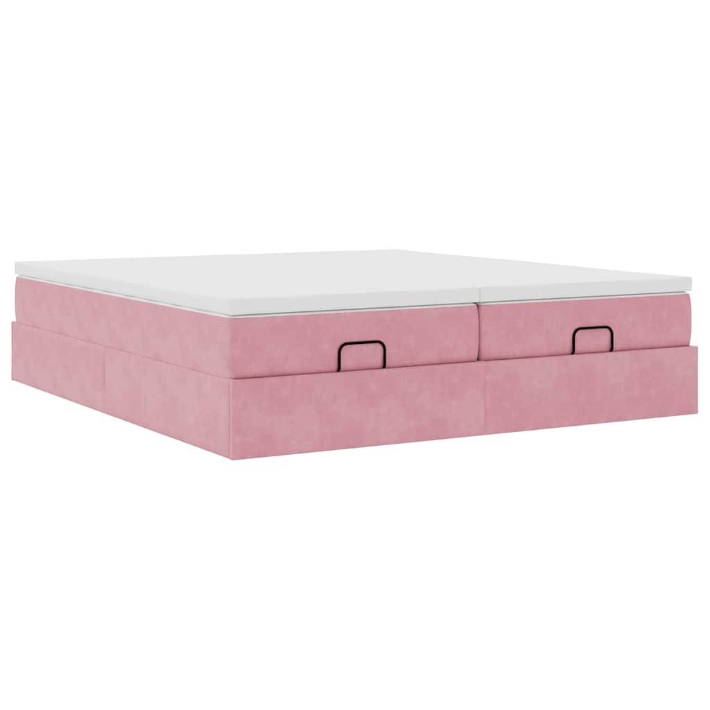 Struttura Letto Pouf con Materassi Rosa 160x200 cm Velluto | homemem39