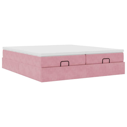 Struttura Letto Pouf con Materassi Rosa 160x200 cm Velluto | homemem39